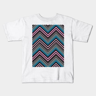 Turquoise Blue Pink Gray and Black Chevron Abstract Pattern Kids T-Shirt